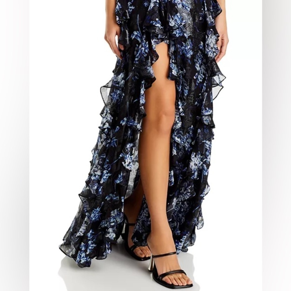 CINQ A SEPT Coastal Floral Glenda Cascading Ruffle Lurex Metallic Dress 12 NWT - Picture 9 of 16